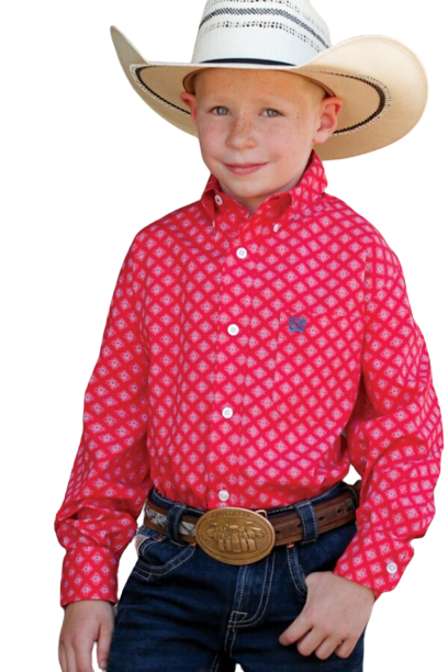 Cinch Youth Boy's Classic Print Red Shirt