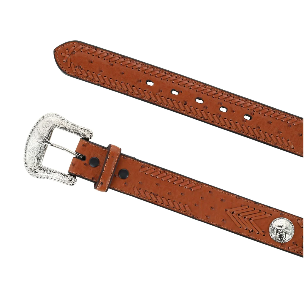 Rogers Whitley Men's Ostrich Print Peanut Brittle Belt