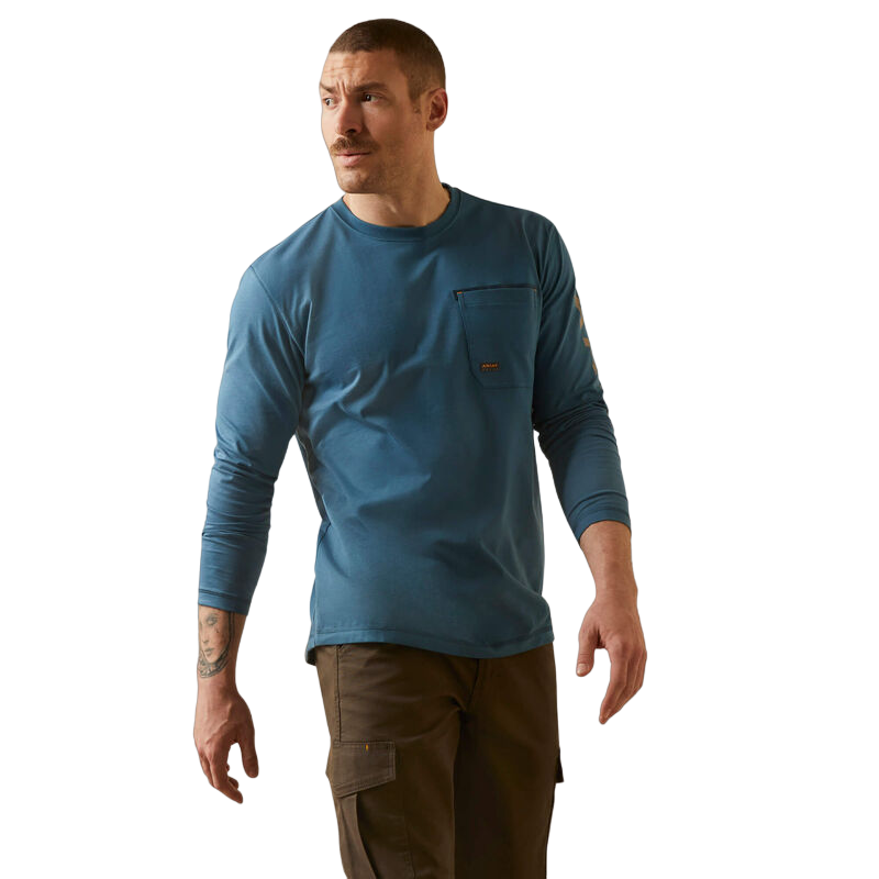 Ariat Clothing Men's Rebar Workman Logo Blue Shirt