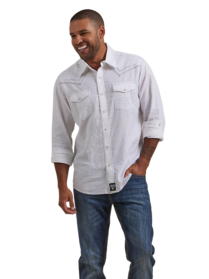 Wrangler Men's Yoke Western Solid White Shirt - Big