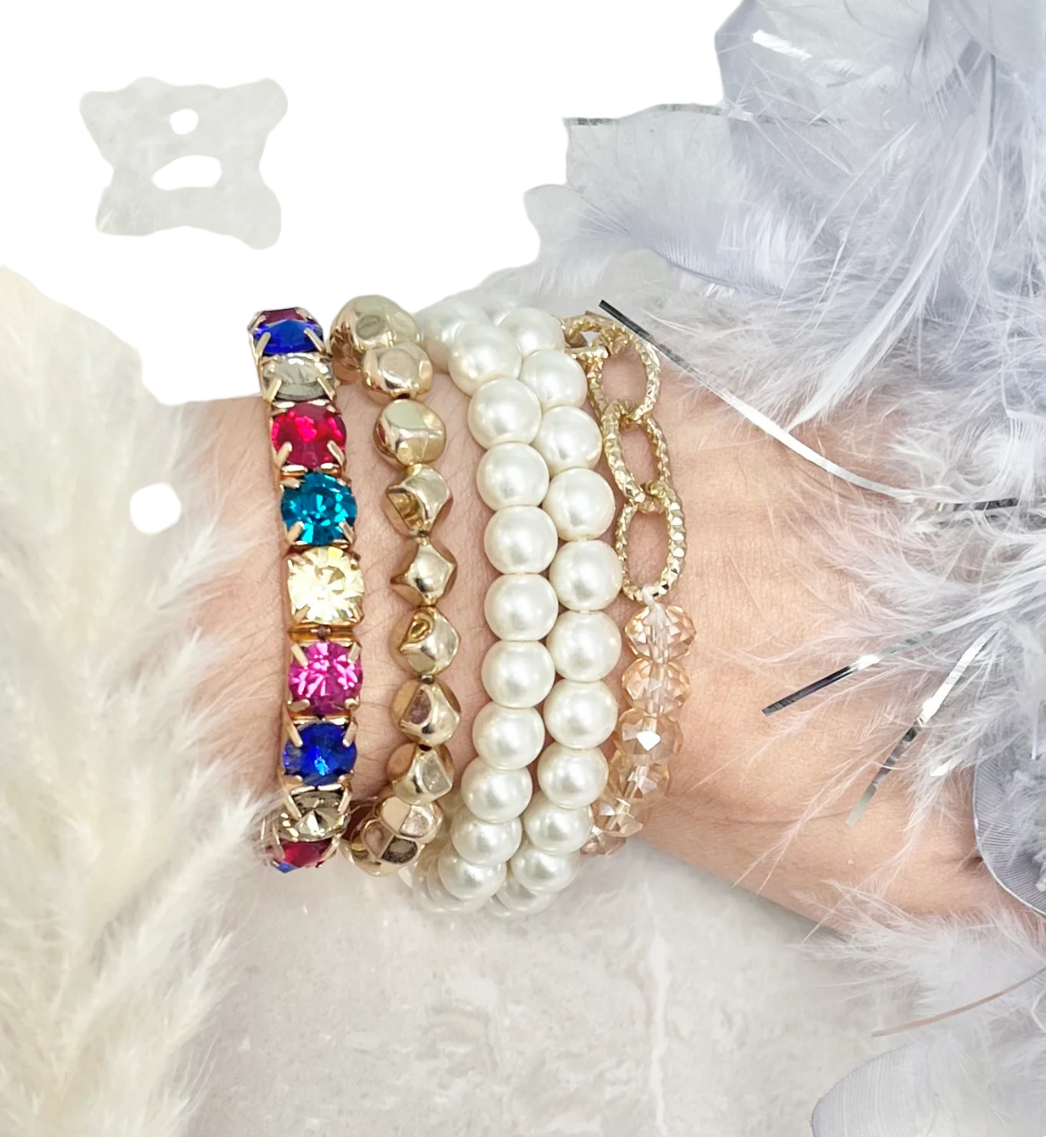 Southern Grace Women's Iridescent Whispers Pearl And Multicolor Gemstone Duo Bracelet