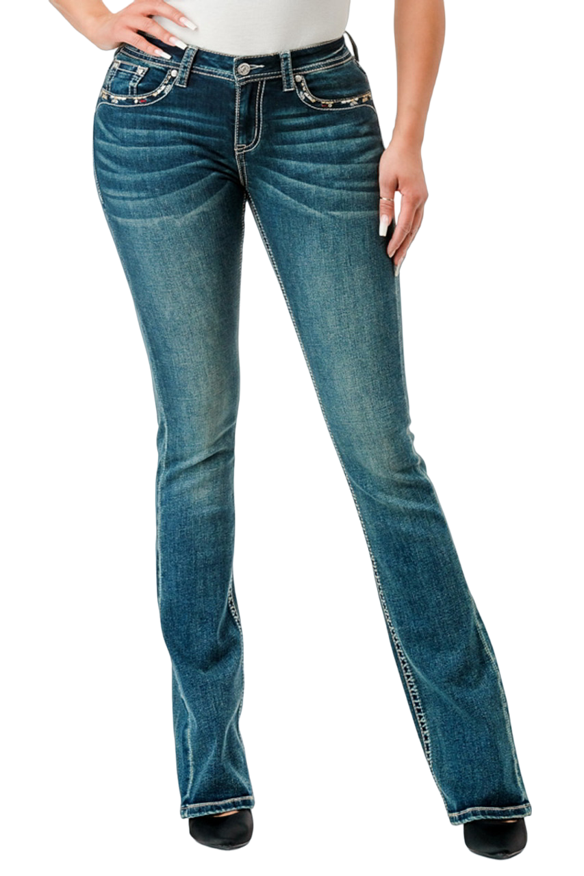 Grace Women's In LA 430 Embroidered Cross Bootcut Jeans