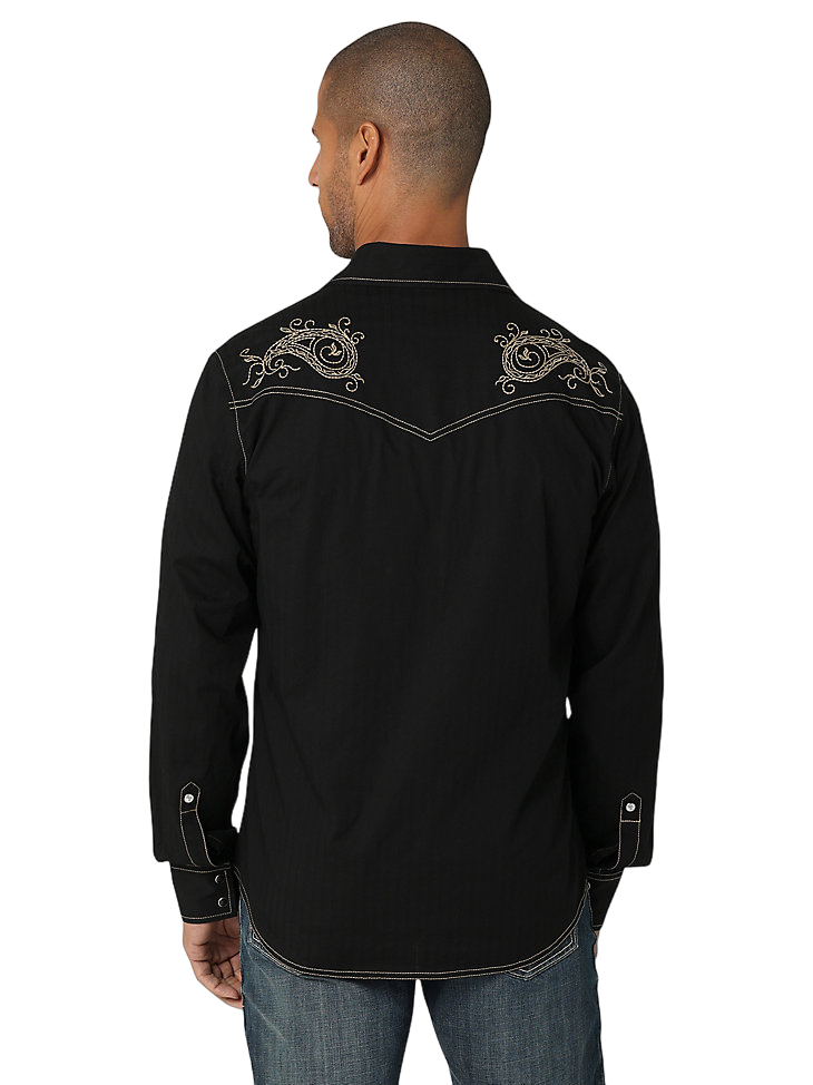 Wrangler Men's Yoke Slim Fit Black Western Shirt - Big