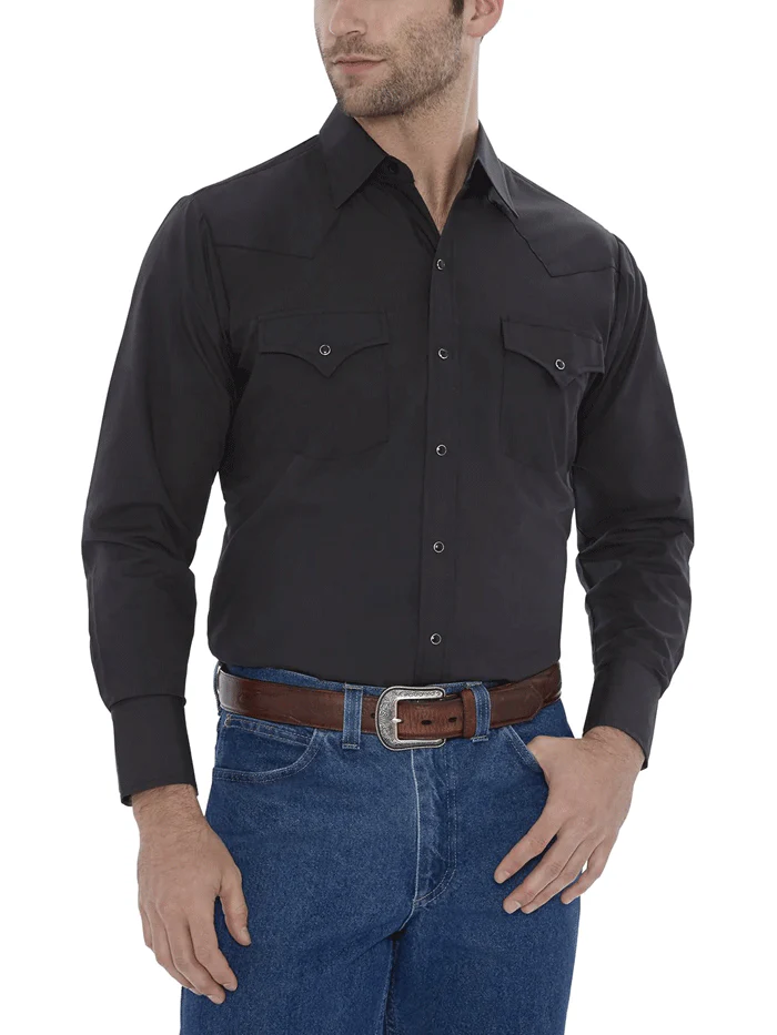 Ely Cattleman Men´s Long Sleeve Solid Western Shirt Black