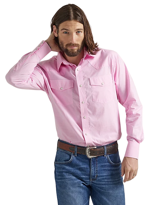 Wrangler Men's Bucking Cancer Snap Fuschia Pink Shirt