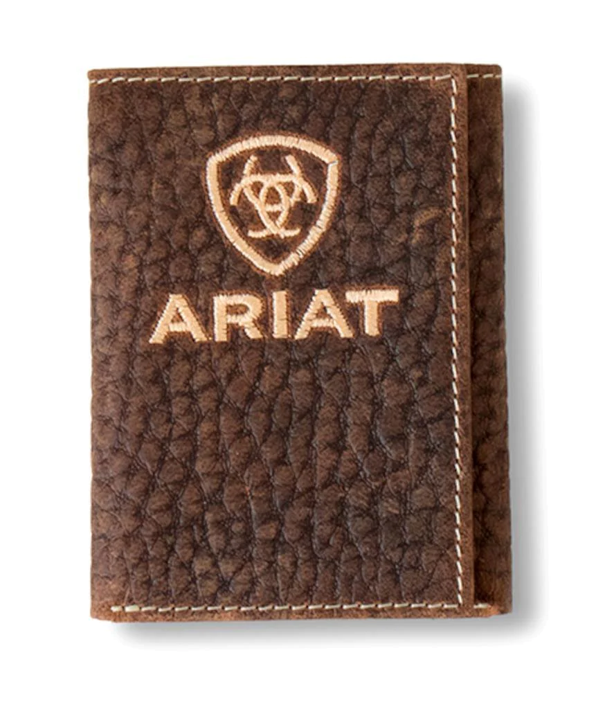 Ariat Men's Brown Trifold Bullhide Embroidered Wallet