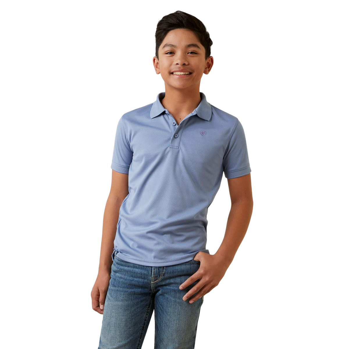 Ariat Youth Boy's Tek Polo Short Sleeve Blue Shirt