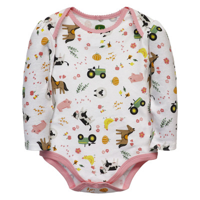 John Deere Kid's White Farm Friends Onesy Bodyshirt