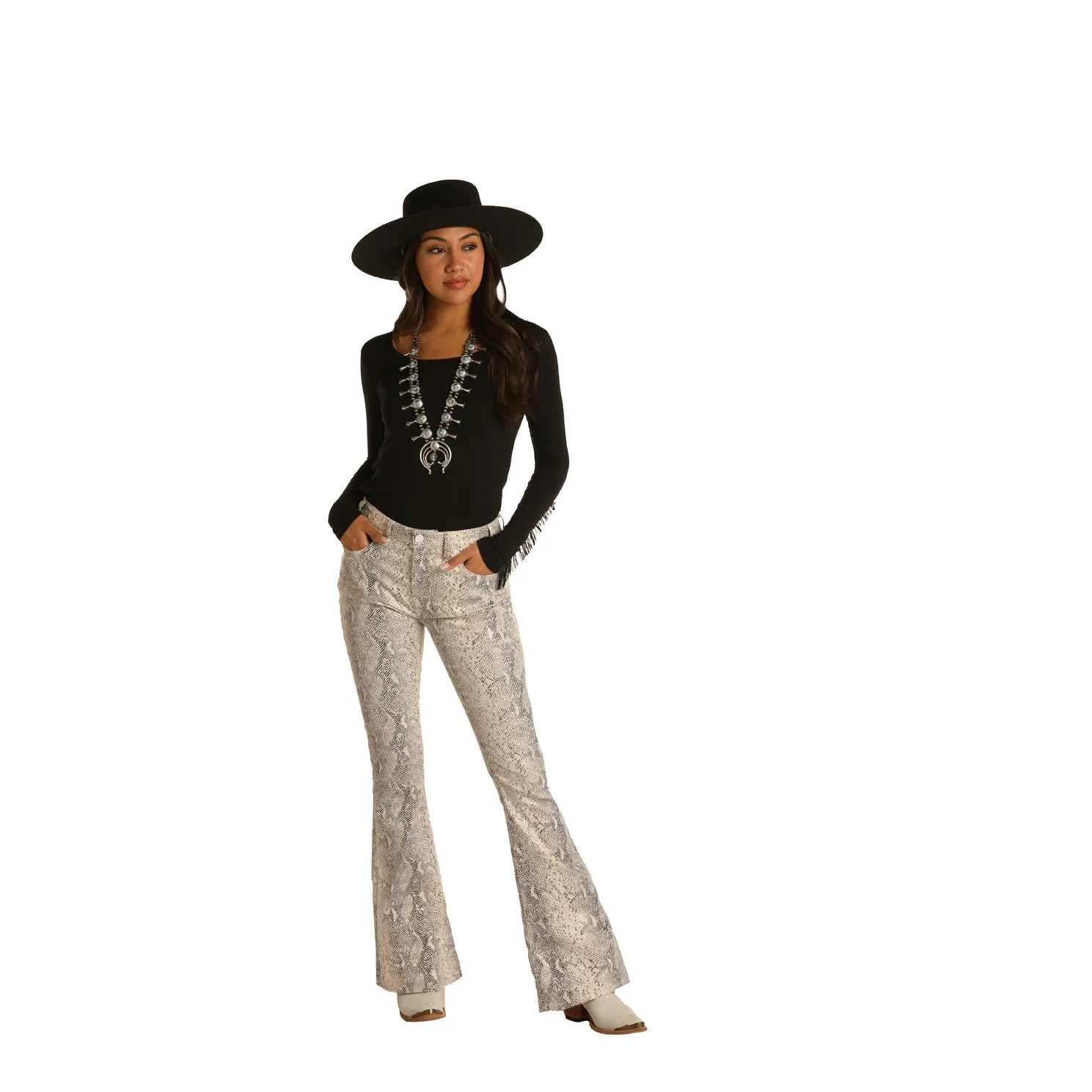 Panhandle Slim Women's Rock & Roll Snake Print High Rise Flare Bottoms ...