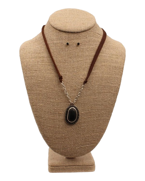Silver Strike Women's Brown Stone Medallion Brown Necklace