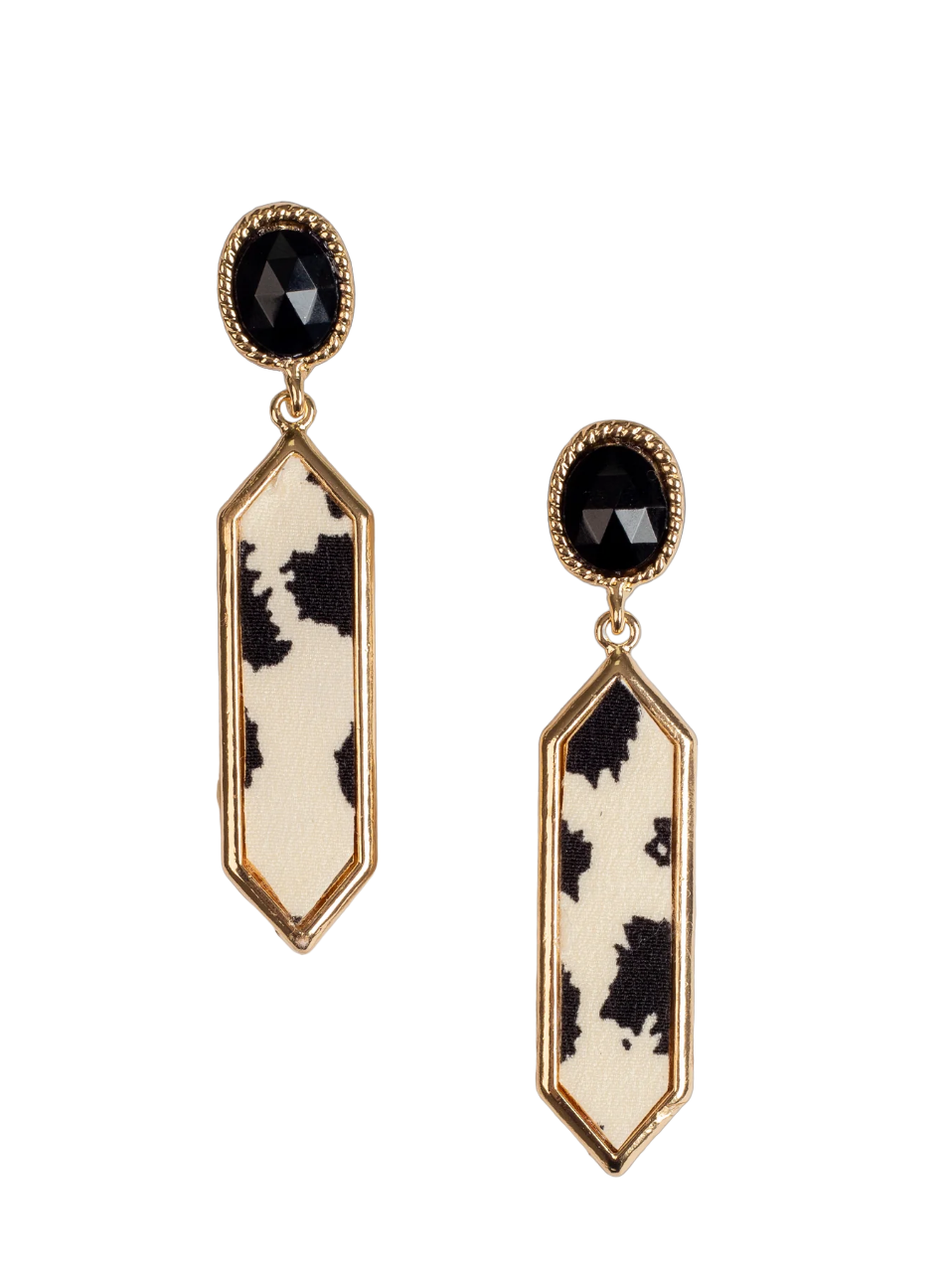 Southern Grace Women's Dangly With Stone Stud Cream Cowhide Earrings