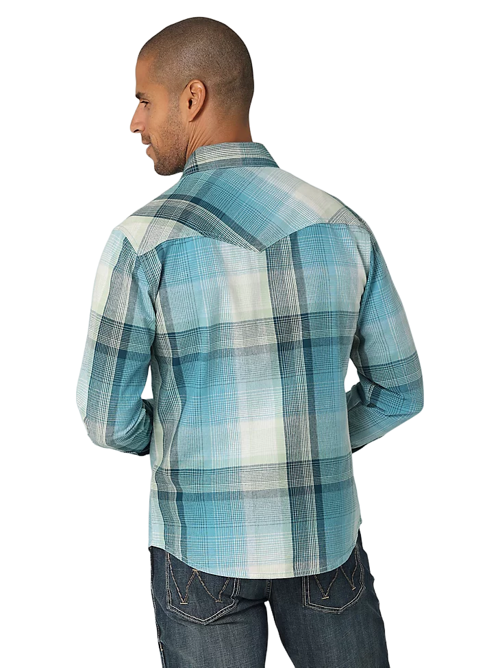 Wrangler Men's Retro Premium Long Sleeve Westerm Blue Shirt - Big