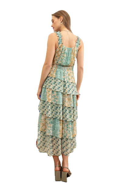 Miss Me Women's Floral Tiered Green Dress