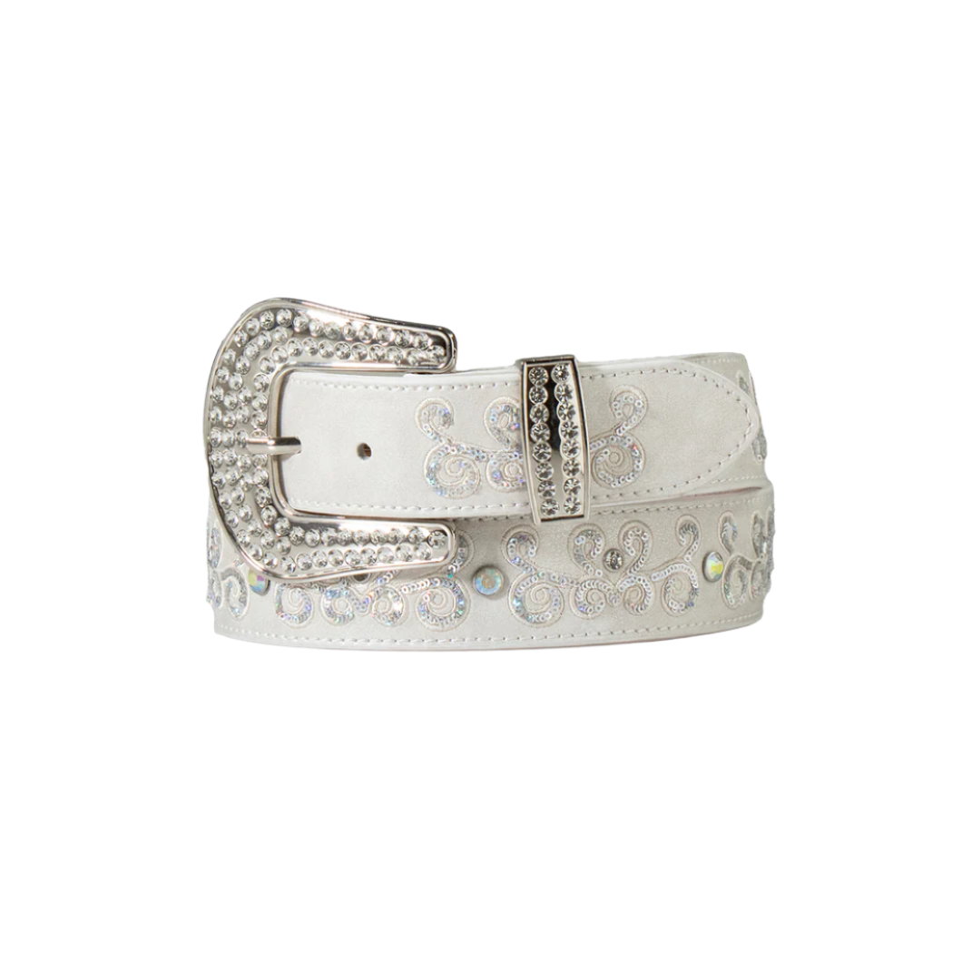 Angel Ranch Women's Sequined White Belt- Western Style at The Boot Jack