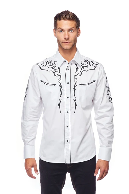 Stylish Avalon Men's White Embroidered Shirt | Premium Western Design ...