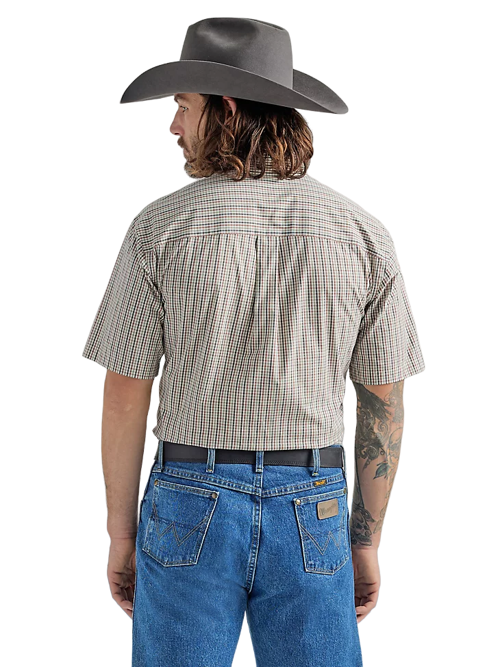 Wrangler Men's George Strait Plaid Pocket Olive Red Shirt - Big