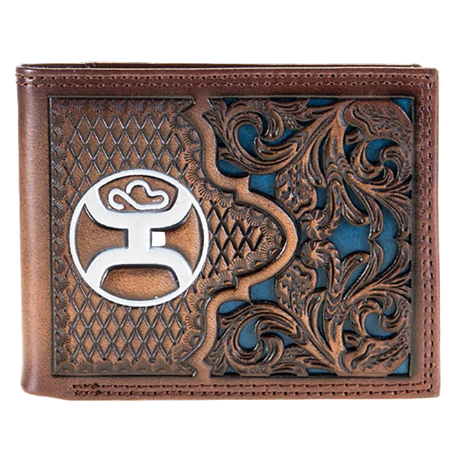 Hooey Men's Inlay Bi Fold Leather Brown Wallet