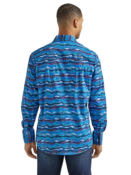 Wrangler Men's Way Out Wester Western Blue Shirt
