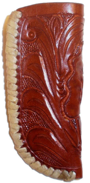 Western Fashion Chestnut Tooled Leather With Rawhide Trim Knife Sheath