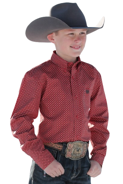 Cinch Youth Boy's Match Dad Geometric Print Red Shirt