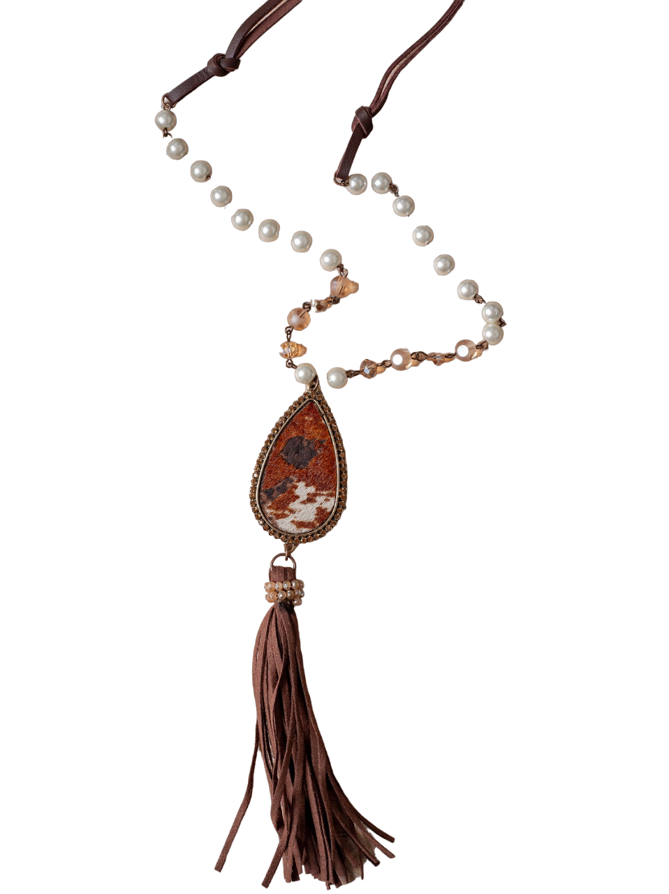 Southern Grace Women's Call Me Crazy Brown Leather With Pearl Necklace