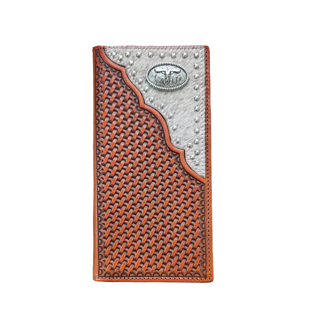 Top Notch Men's Brown Hairon Basket Weave Longhorn Wallet