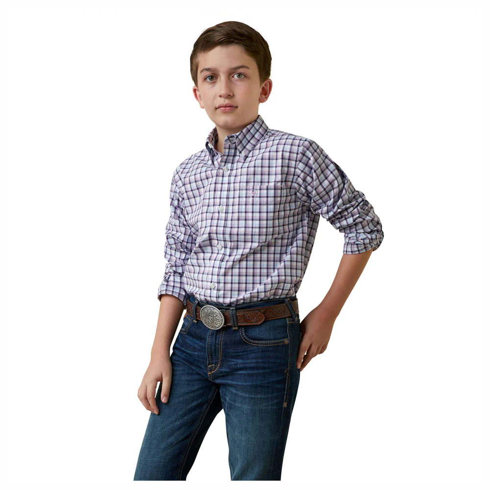 Ariat Boys Pro Series Meir Long Sleeve Western Button Down Purple Shirt