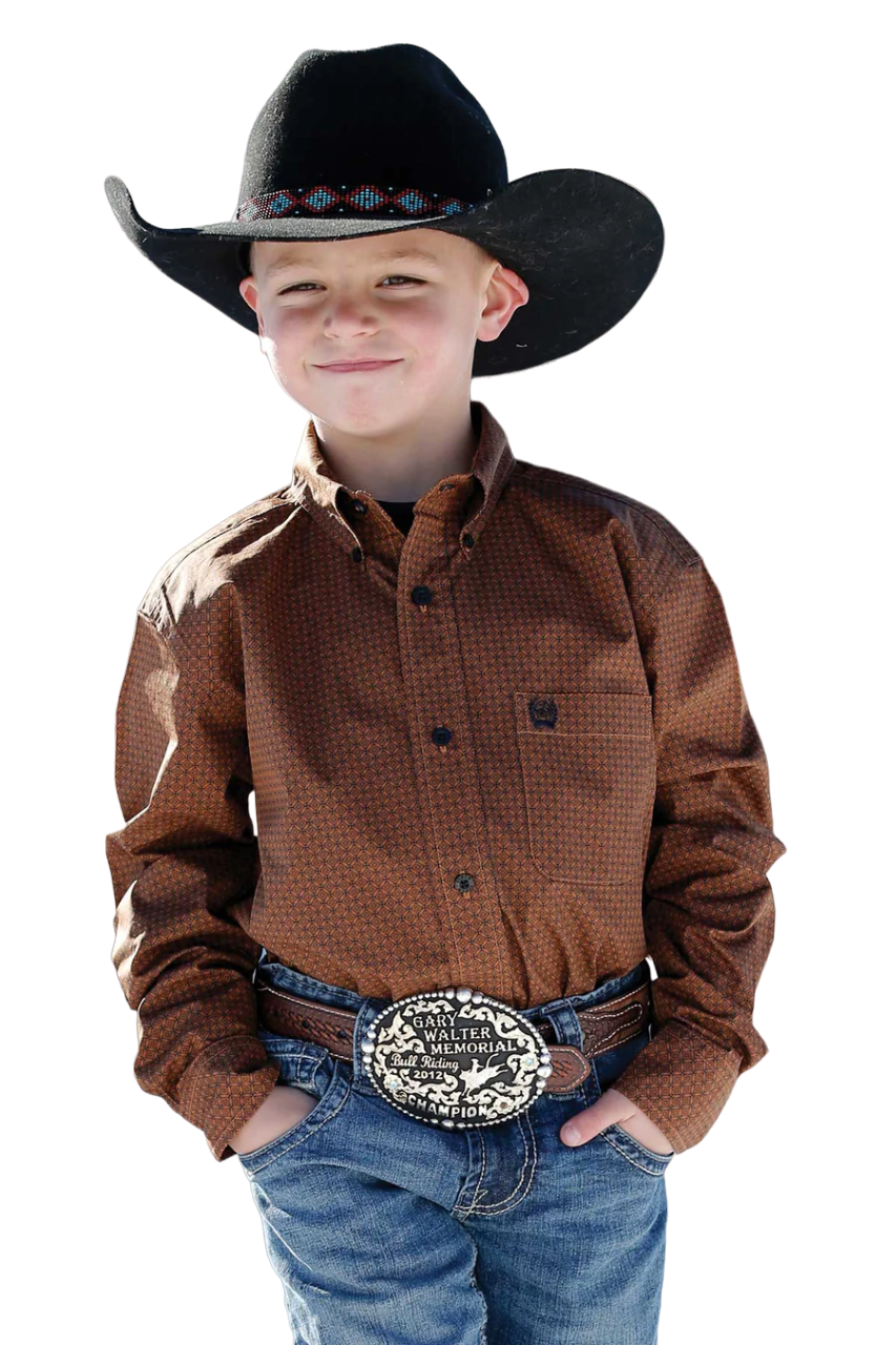 Cinch Youth Boy's Long Sleeve Cooper Brown Shirt