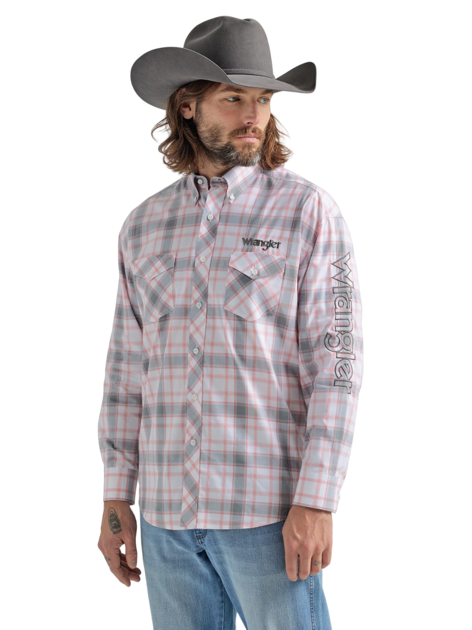 Wrangler Mens Print Logo Button Down Shirt