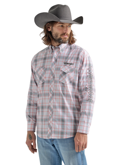 Wrangler Mens Print Logo Button Down Shirt