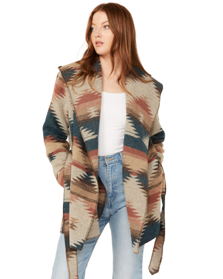 Sidran Women's Southwestern Print Hooded Wrap Jacket
