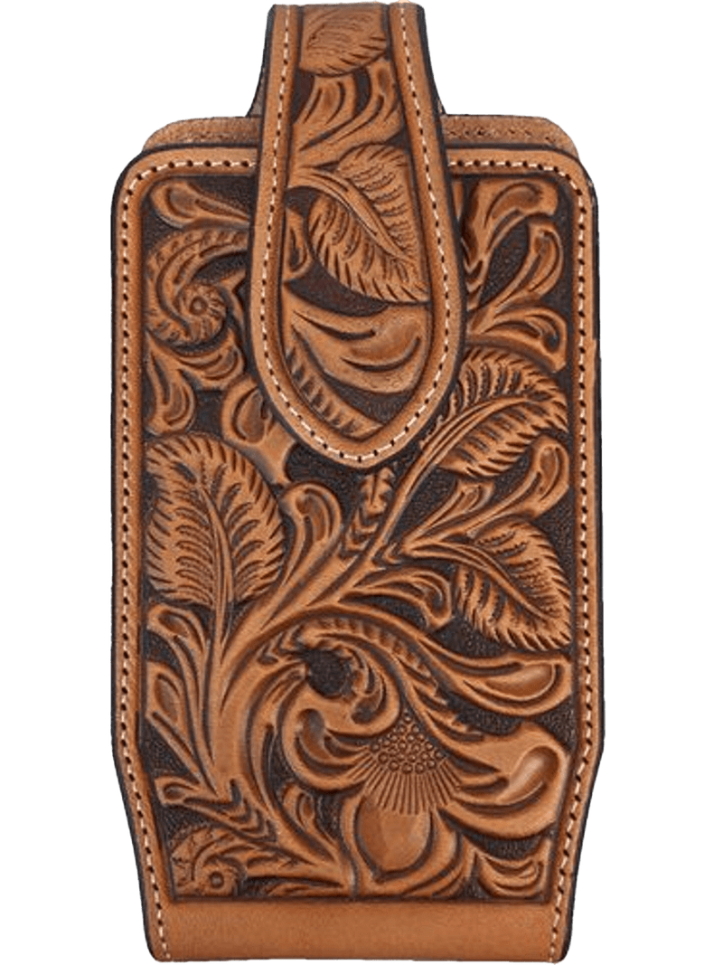M&F Nocona Tan Leather Floral Tooled Phone Case