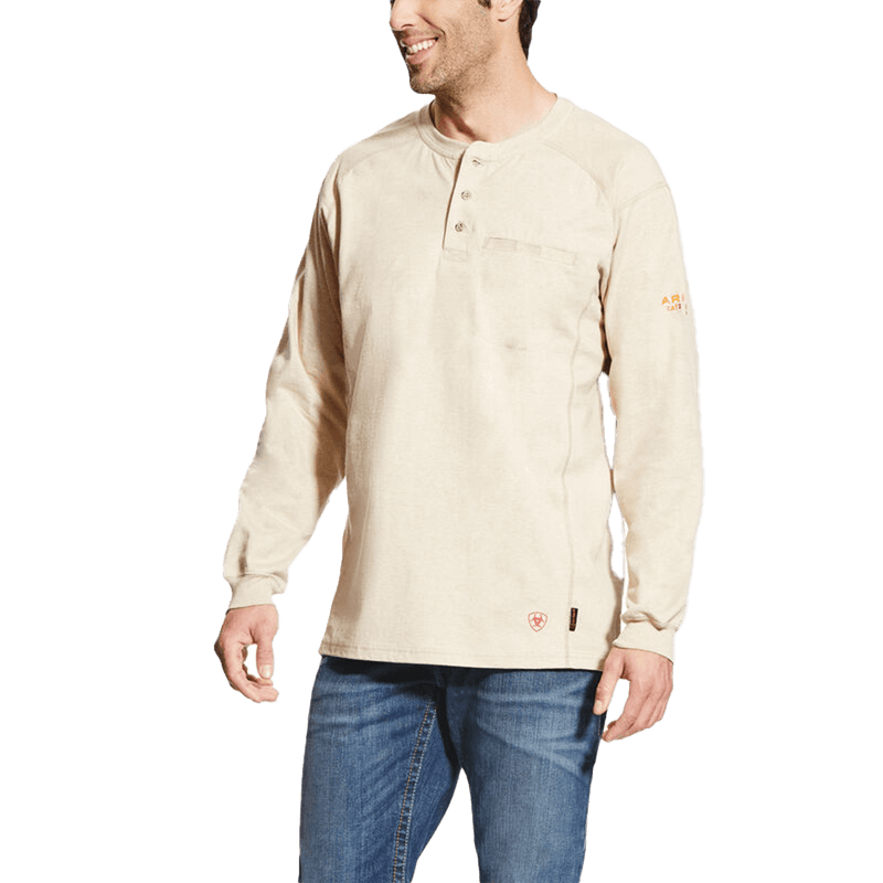 Ariat Flame Resistant Henley Top Sand Long Sleeve Work Shirt