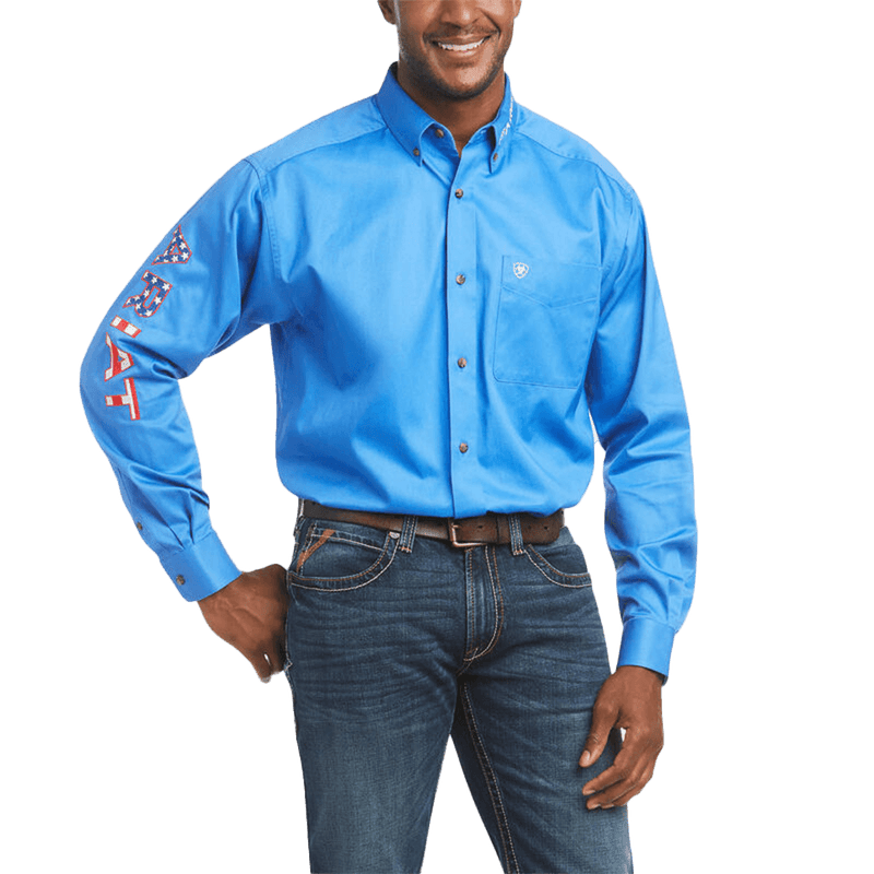 Ariat Men's Team Logo USA Flag Blue Long Sleeve Shirt