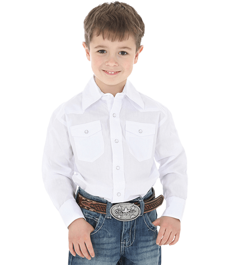 Wrangler Boy's White Long Sleeve Snap Western Shirt