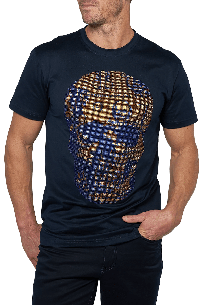 Platini Men's Navy Cotton Rhinestone T-Shirt