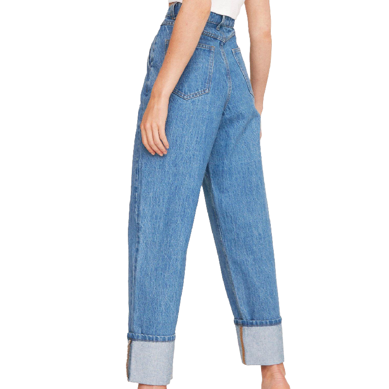 Lee Women's Seam Detail Turn Up High Waisted Blue Jeans