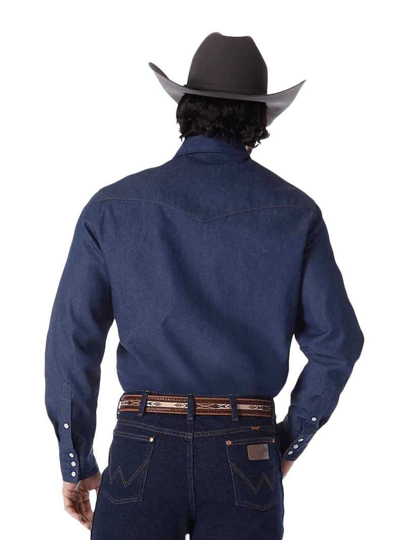 Wrangler Men's Cowboy Cut Rigid Indigo Denim Long Sleeve Work Shirt