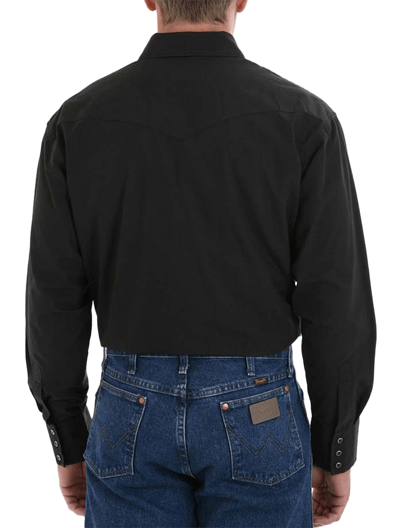 Wrangler Men's Long Sleeve Snap Solid Black Shirt