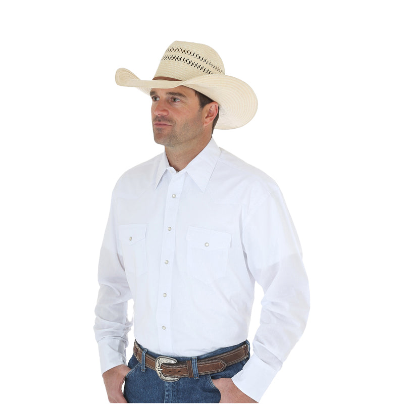 Wrangler Men's Long Sleeve Snap Solid White Shirt