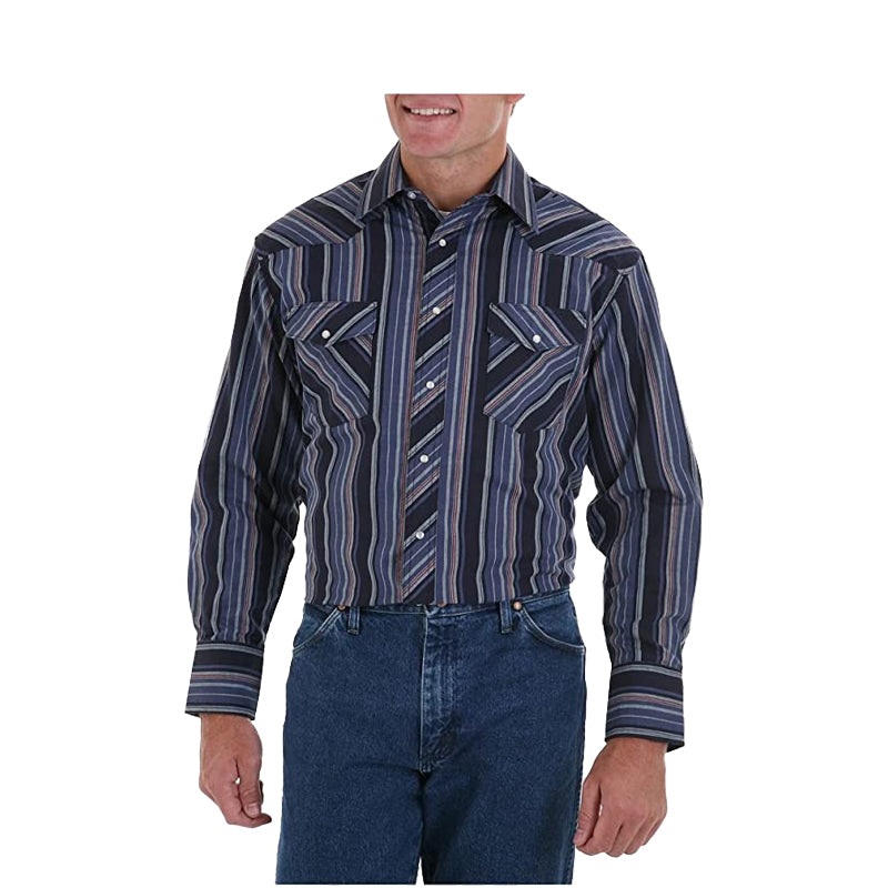 Wrangler Men's Cowboy Long Sleeve Cut Plaid Black Shirt