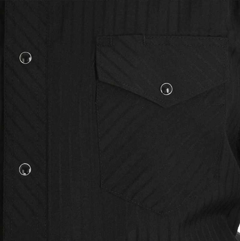 Wrangler Men's Long Sleeve Dobby Stripe Snap Black Shirt
