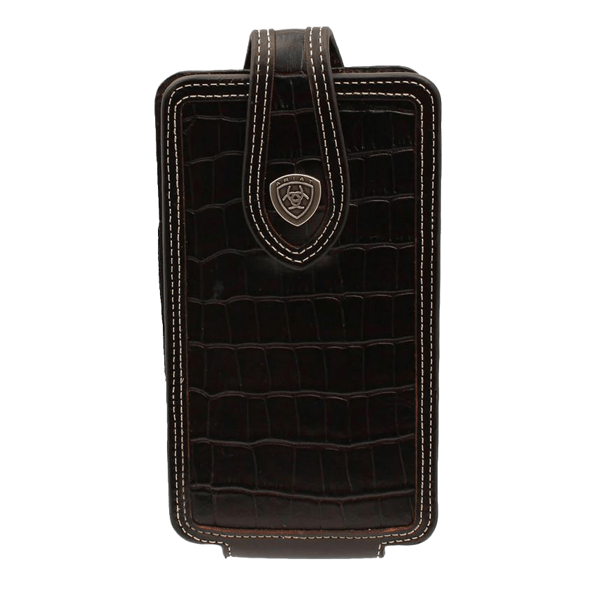 Ariat M&amp;F Black Croc Print Chocolate Trim Large Phone Case