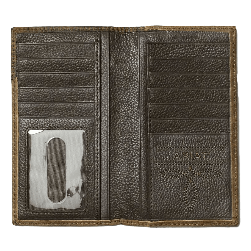 Ariat Brown Distressed Leather Rodeo Wallet with Shield Log