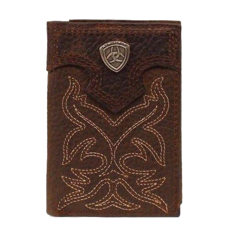 Ariat Brown Leather Boot Embroidery Trifold Wallet