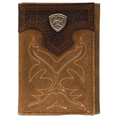 Ariat Distressed Brown with Boot Stitching Leather Tri-Fold Wallet