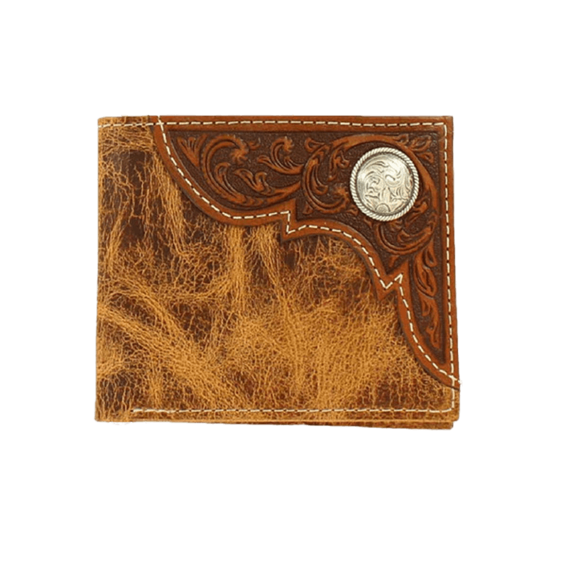 Ariat Distressed Brown Tooled Overlay Bi-Fold Wallet