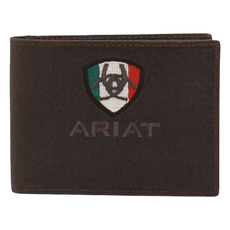 Ariat M&amp;F Mexico Flag Logo Brown Rowdy Bifold Wallet