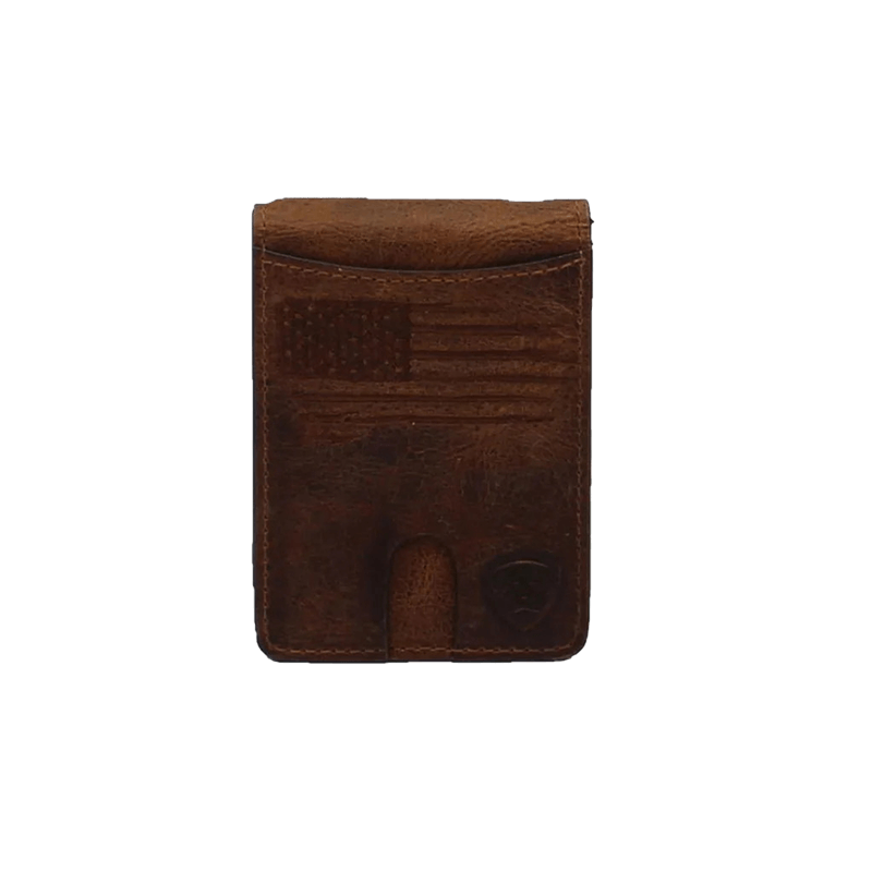 Ariat Men's Brown Distressed USA Flag Money Clip Wallet