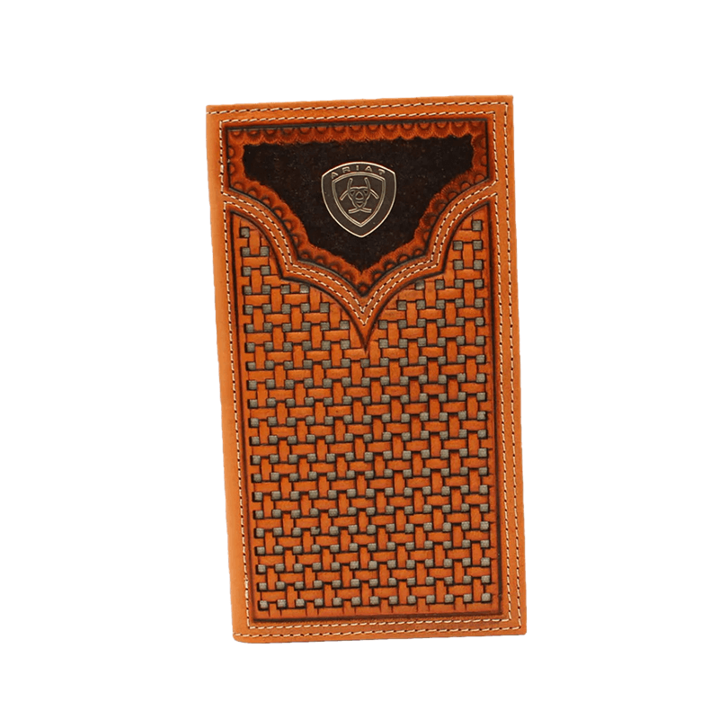 Ariat Men's Natural Basket Weave Pierced Shield Rodeo Wallet